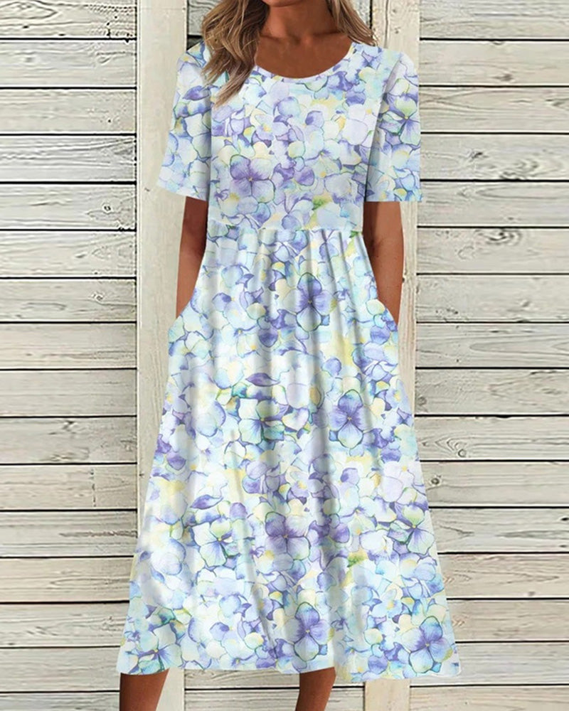 Kurzärmliges bedrucktes Kleid Leana