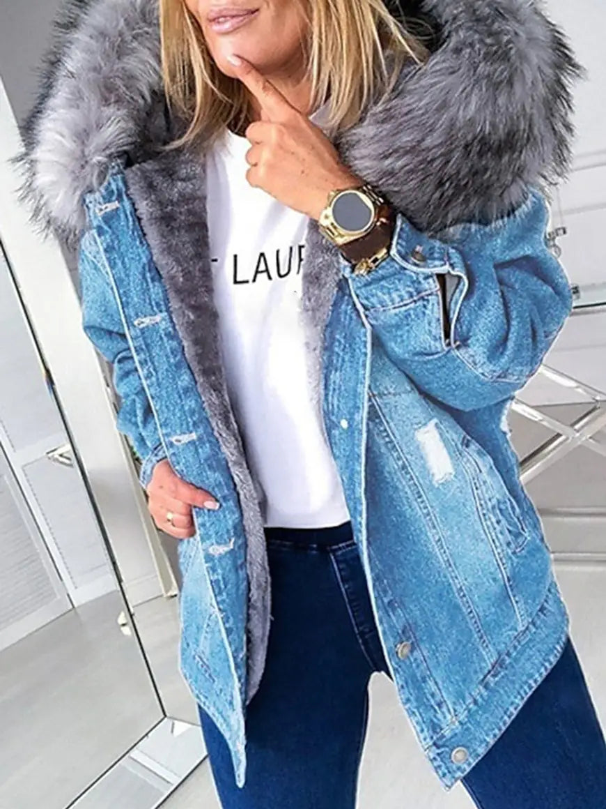 Damen-Jeansjacke von Kolseth mit stylischem Pelzkragen