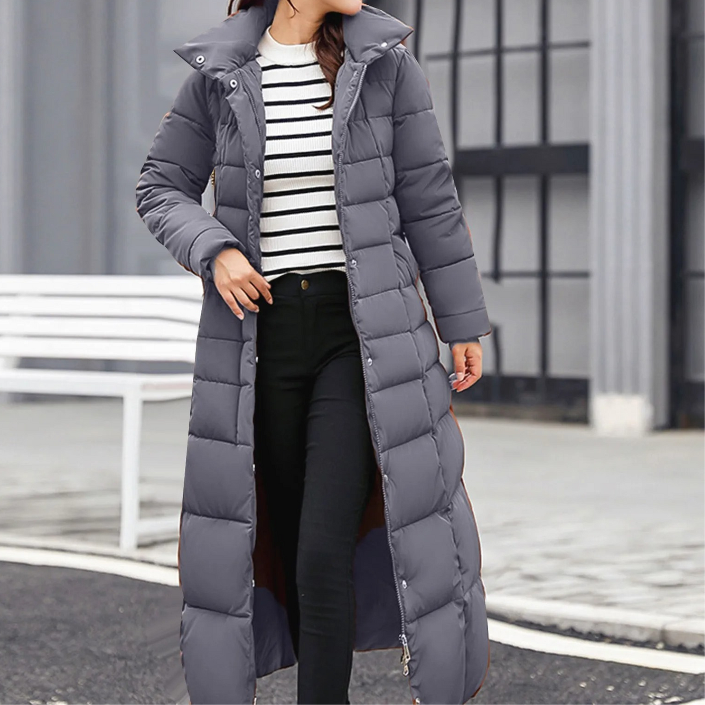 ModeGeist | Elegante Pufferjacke mit Umlegekragen und Knopf für Damen