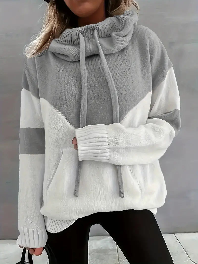 MARLENE: Strickpullover mit Kapuze, Kapuze größenverstellbar