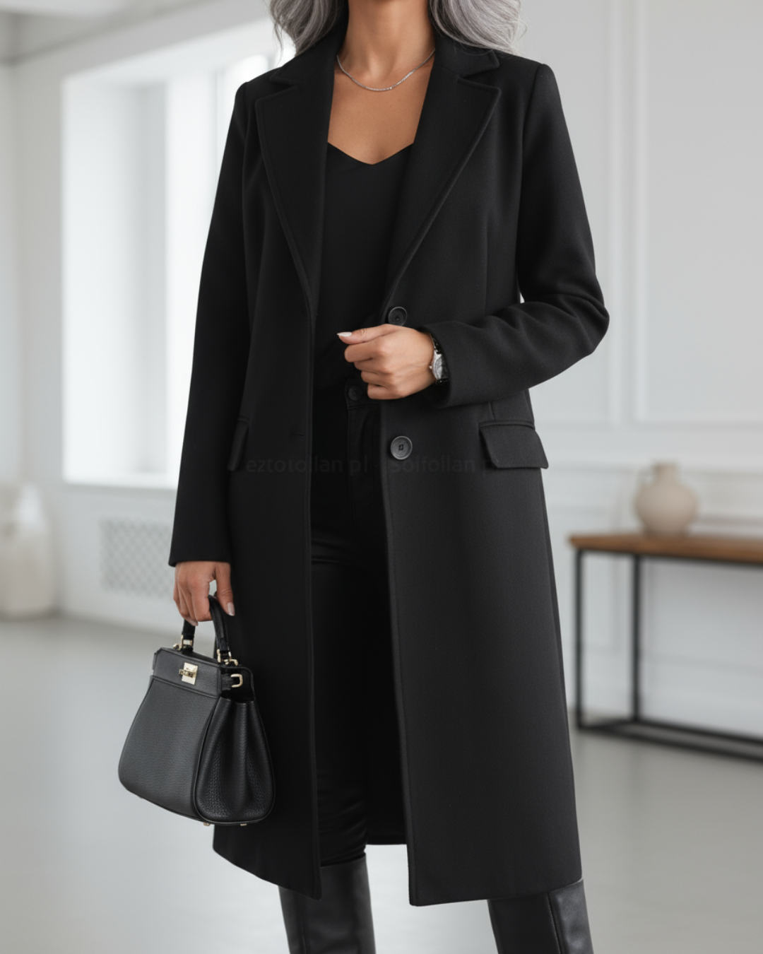 MODEGEIST Damen Mantel Lang Tailliert Klassisch Elegant