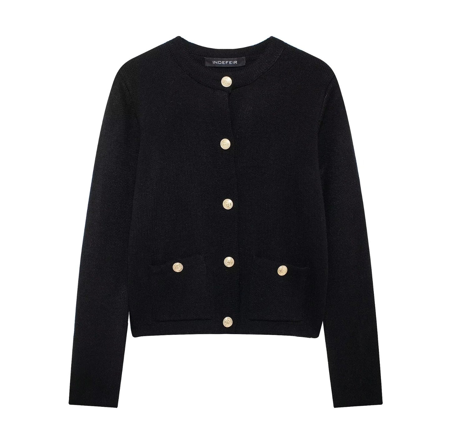 ModeGeist | Lässiger Cardigan mit goldenem Knopfverschluss für Damen