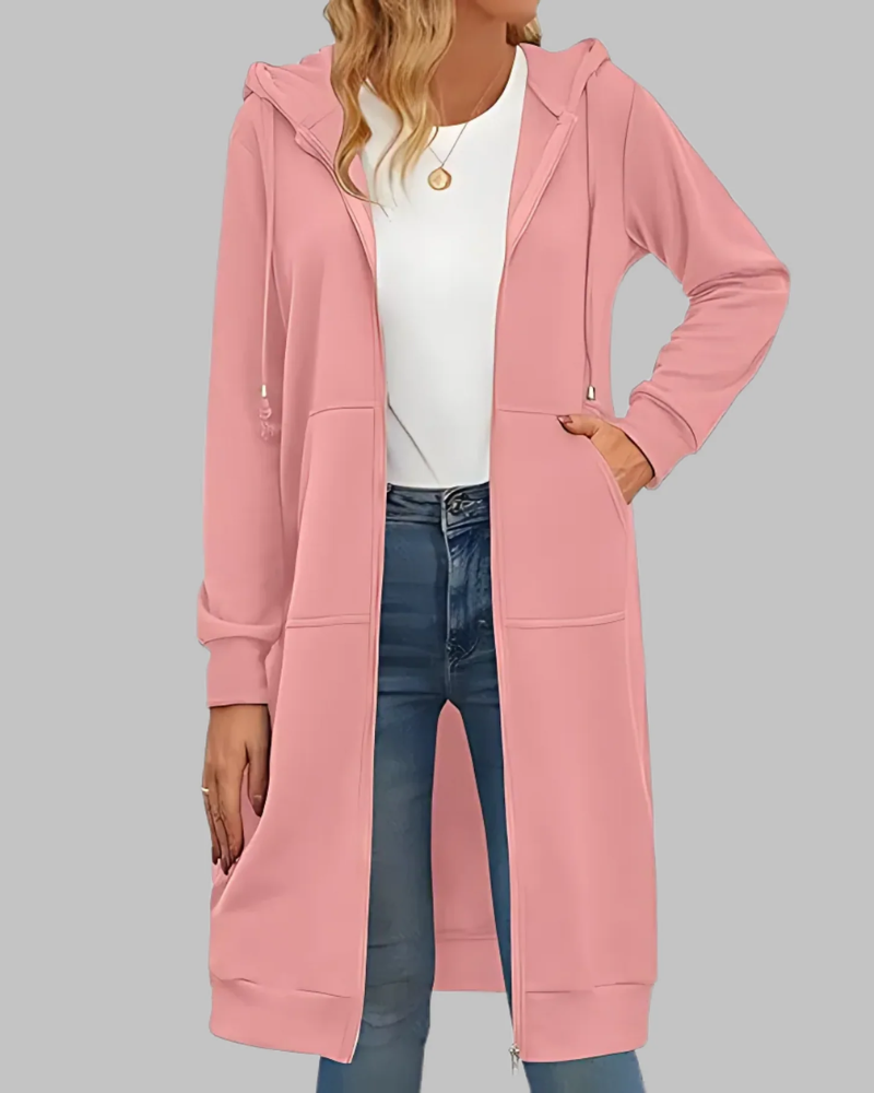 ModeGeist | Lässige Zip-Up Übergroße Lange Jacke