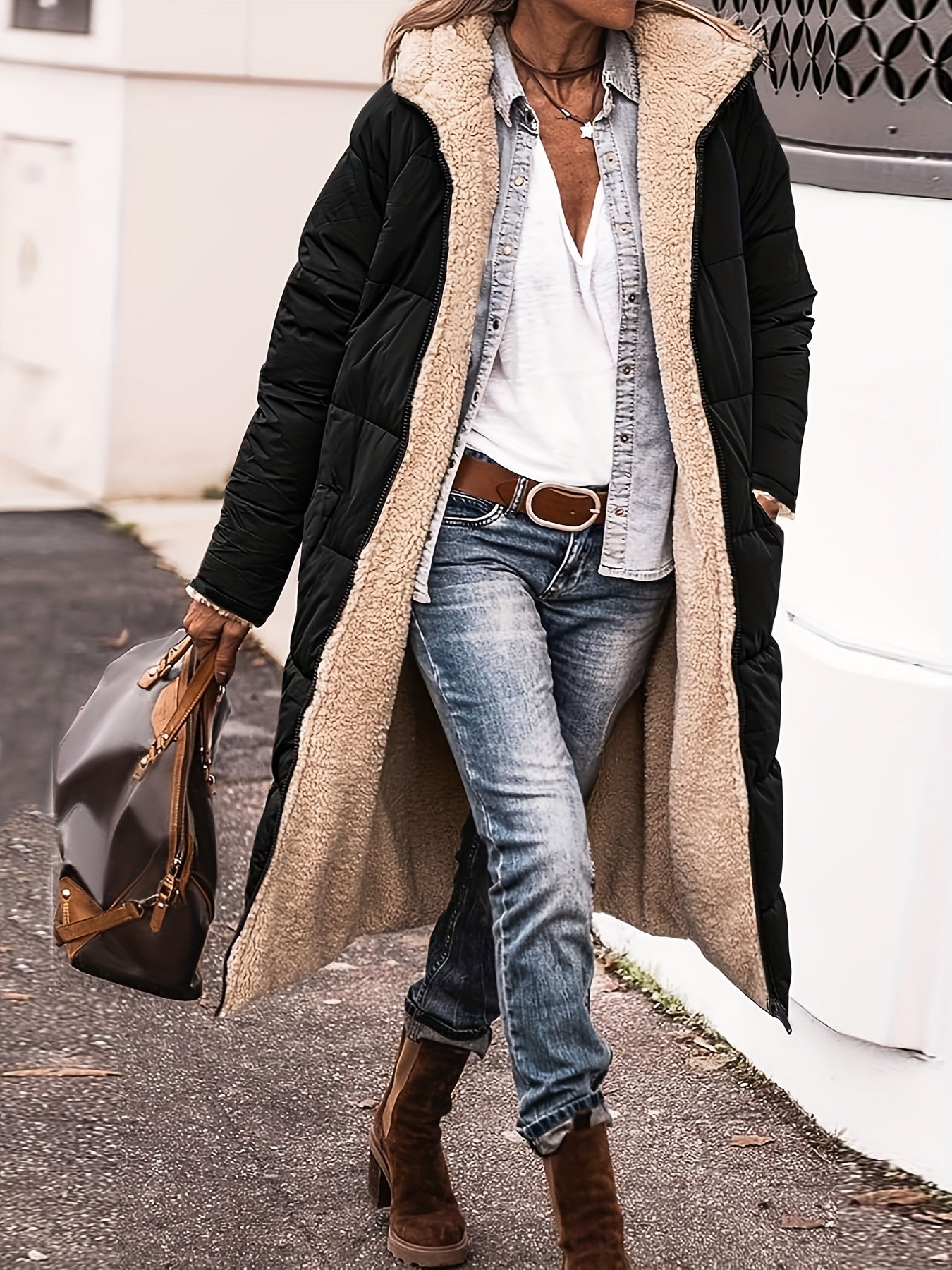ModeGeist | Lang gesteppter Mantel mit Fleece-Futter für Frauen Ideal für den Winter