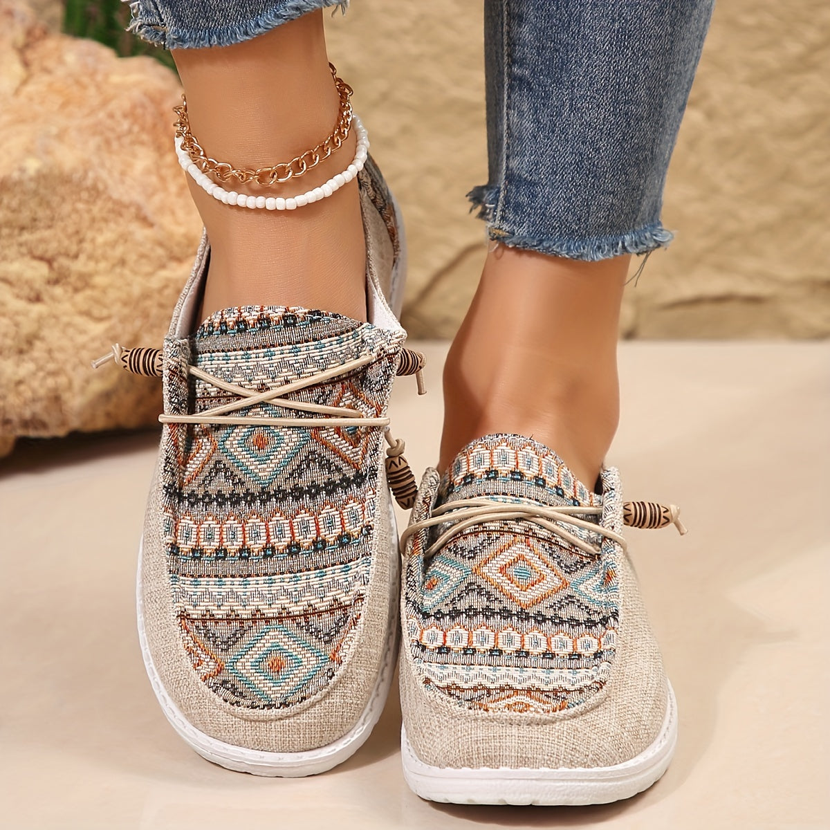 MODEGEIST Damen Sneaker Atmungsaktiv Tribal-Design Gepolsterte Sohle