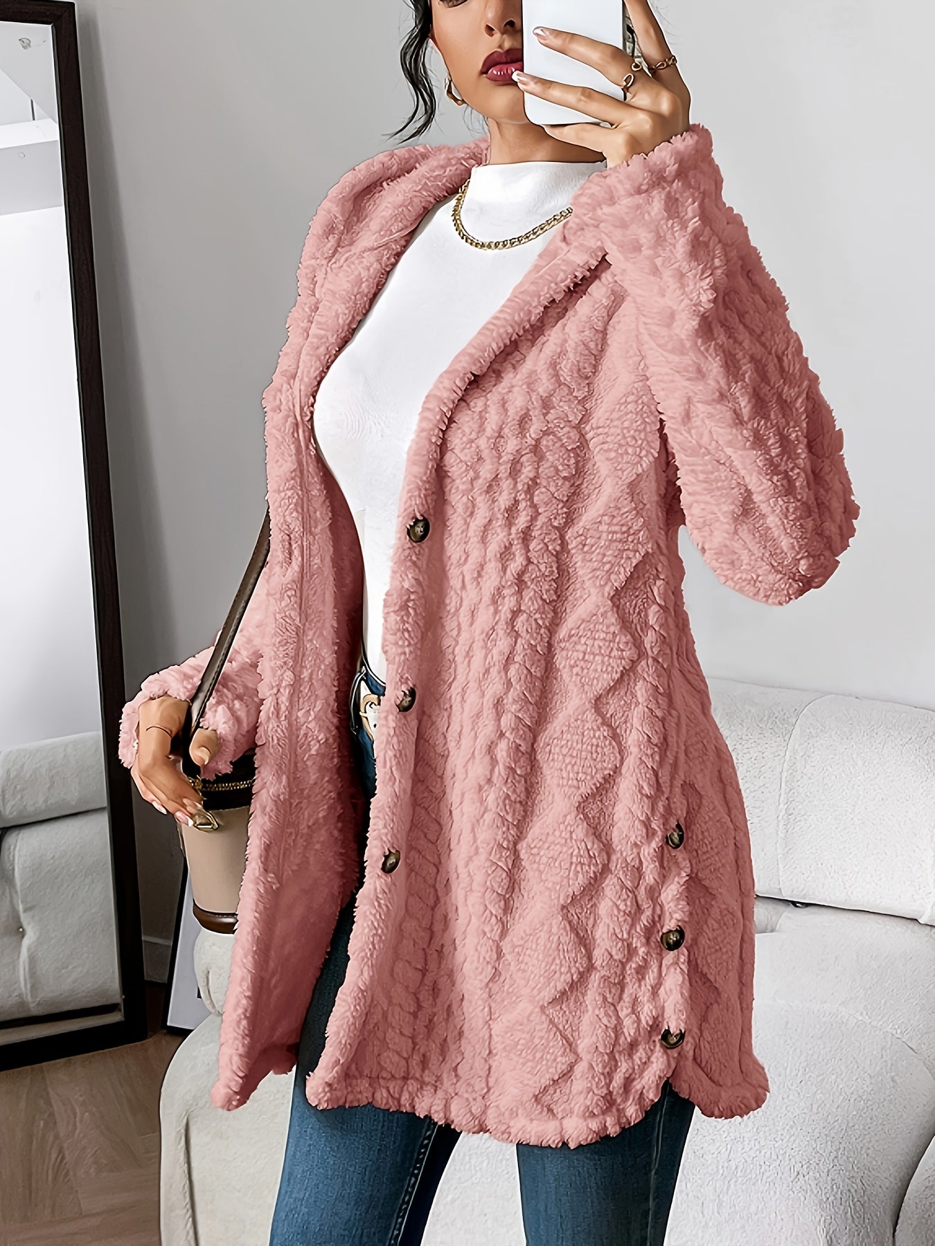 MODEGEIST Damen Kapuzen-Cardigan Weich Plüsch Warm Oversized