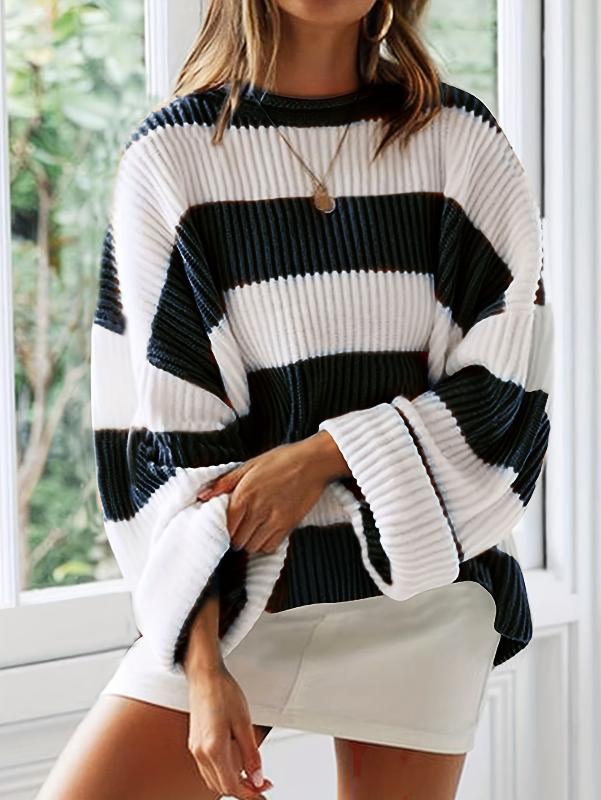 ModeGeist | Strickpullover mit Streifen Lockerer Sitz Lässig und Komfortabel