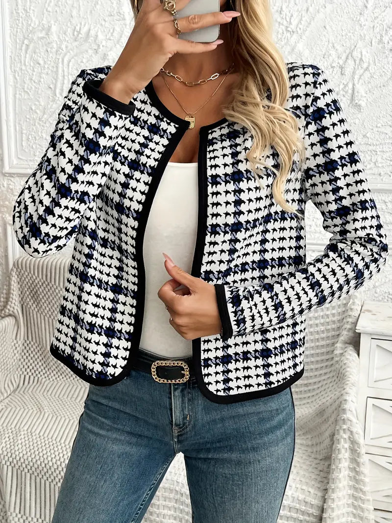 ModeGeist | Offene Vorderseite Hahnentrittmuster Jacke