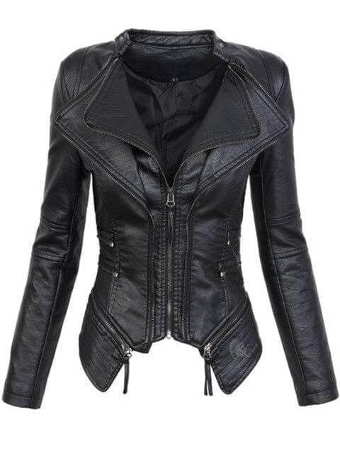 ModeGeist | Damen Schwarze Asymmetrische PU-Leder Bikerjacke
