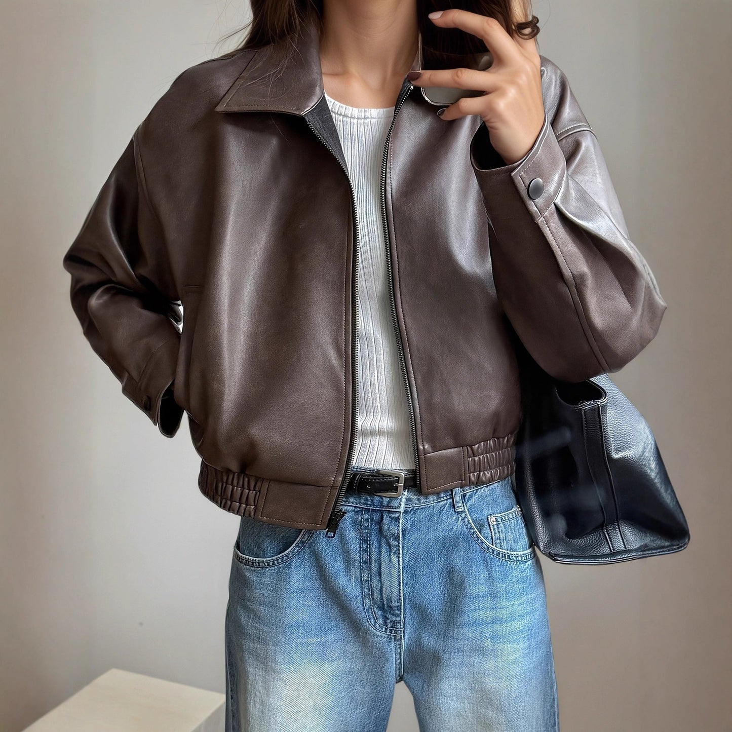 ModeGeist | Damen-Lederjacke mit langen Ärmeln Elvira