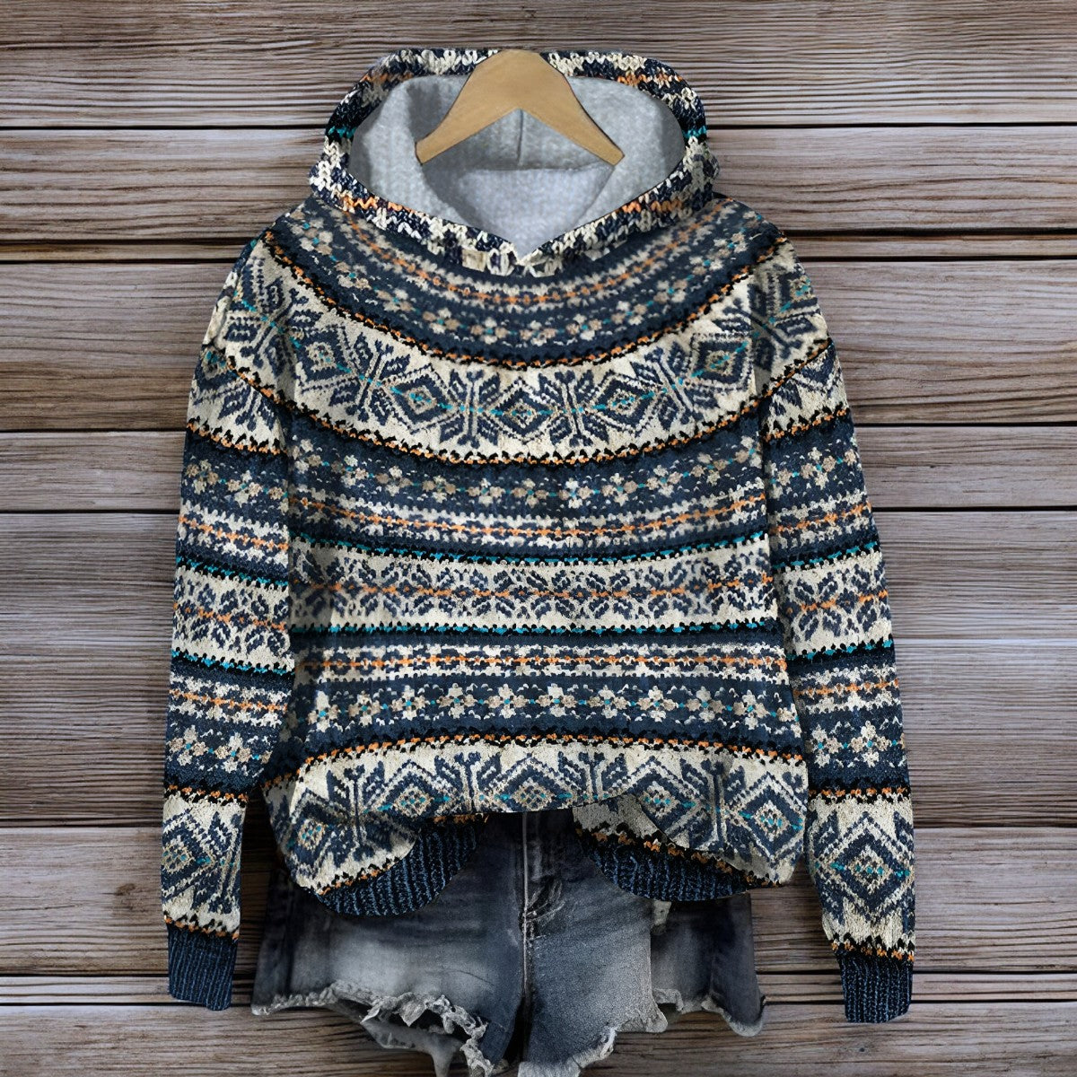 ModeGeist | Isländischer Gestrickter Kapuzenpullover für Den Winter