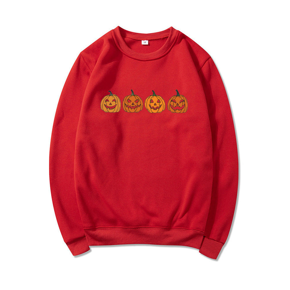 Fudus Damen Halloween Pullover mit Rundhals und Kürbisdesign