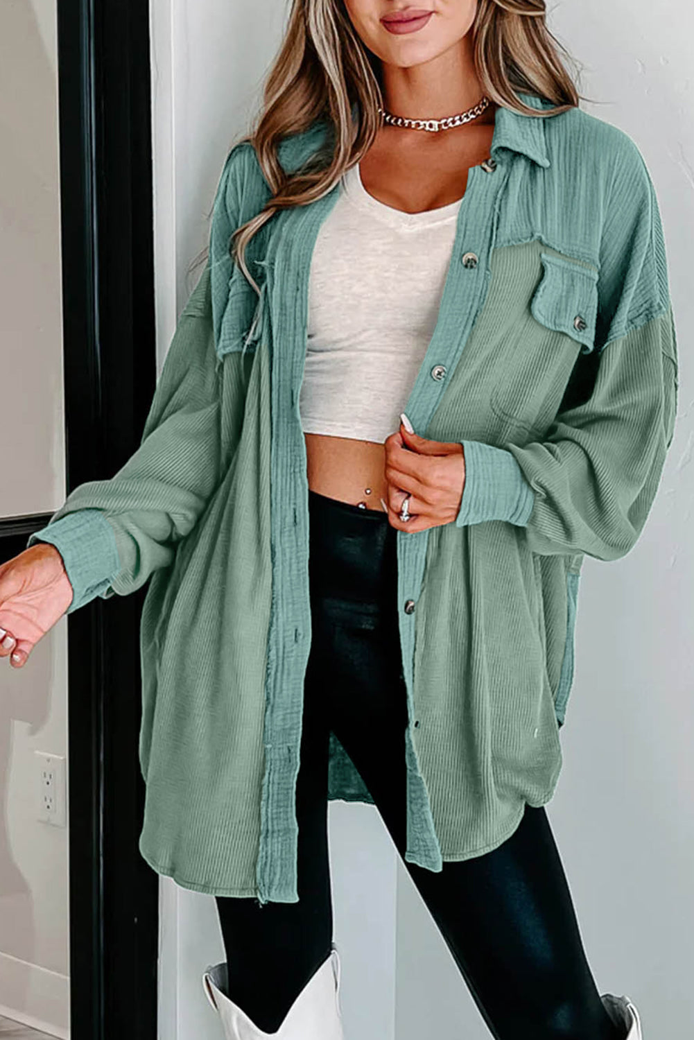 ModeGeist | Langes Hemd Aus Cord Baumwolle und Polyester Lässiger Stil