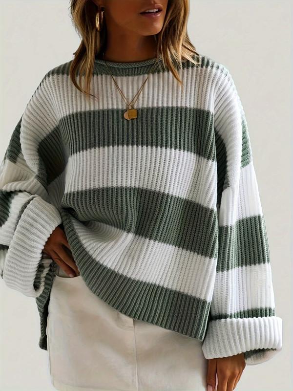 ModeGeist | Strickpullover mit Streifen Lockerer Sitz Lässig und Komfortabel