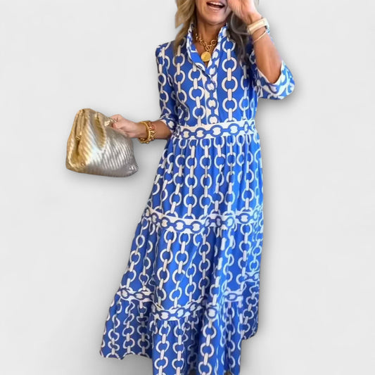MODEGEIST Damen Midi-Kleid Kettenmuster Ärmellos Schwarz