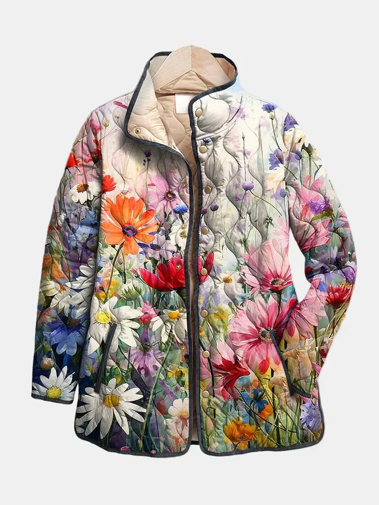 MODEGEIST Damen Steppjacke Vintage Blumenmuster beige