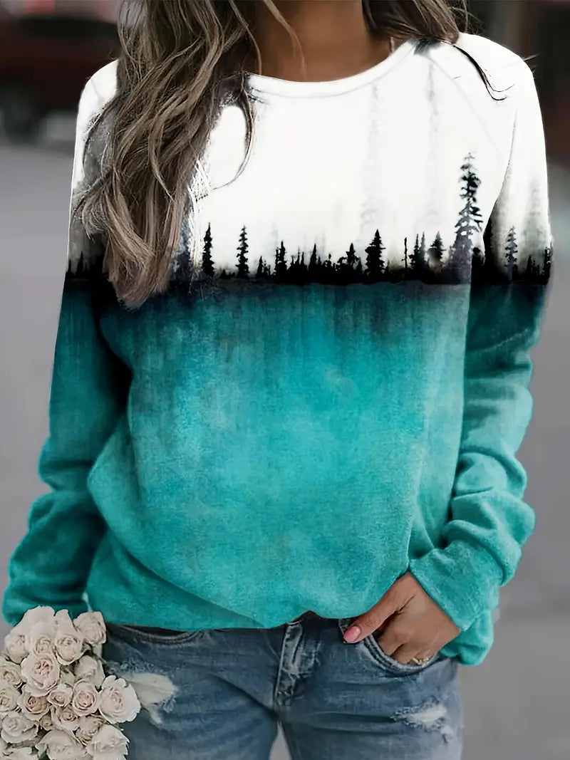 Fudus Damen Sweatshirt mit Wald-Grafik