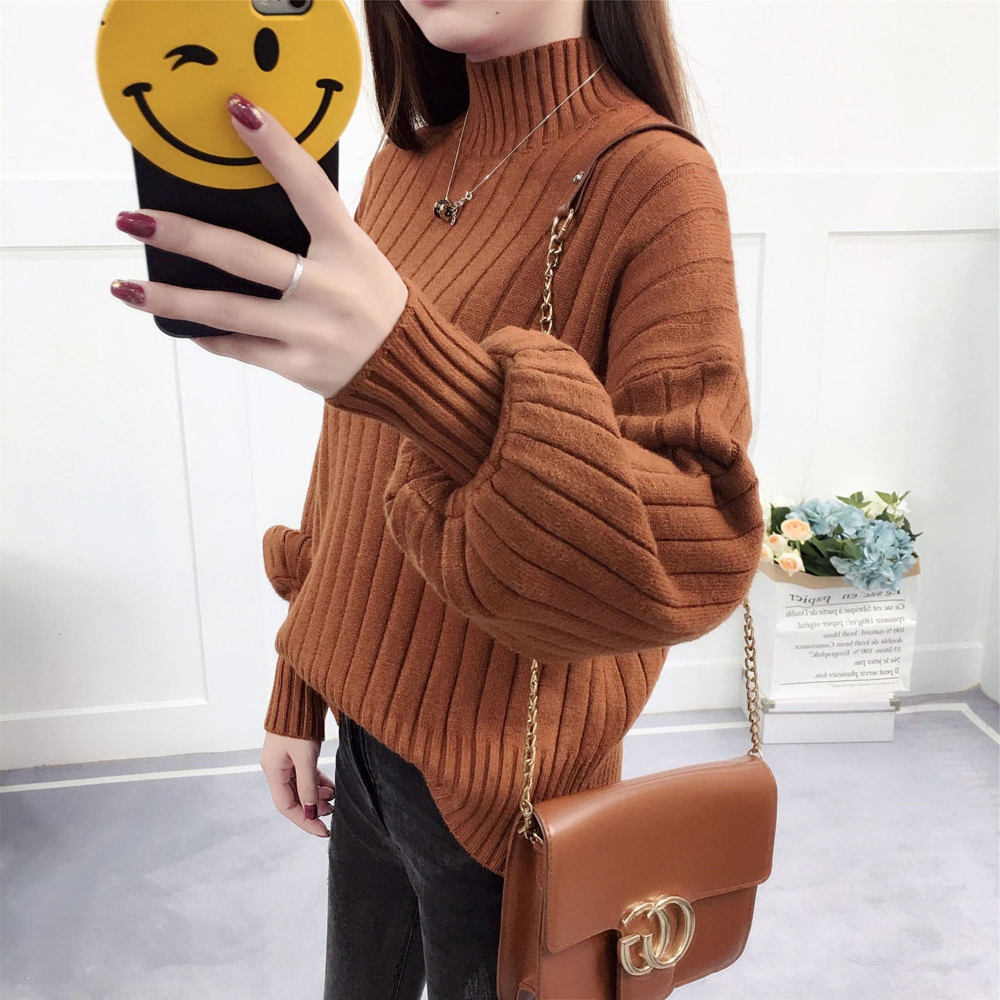 Damen Strickpullover mit hohem Kragen und lässigem Schnitt ModeGeist