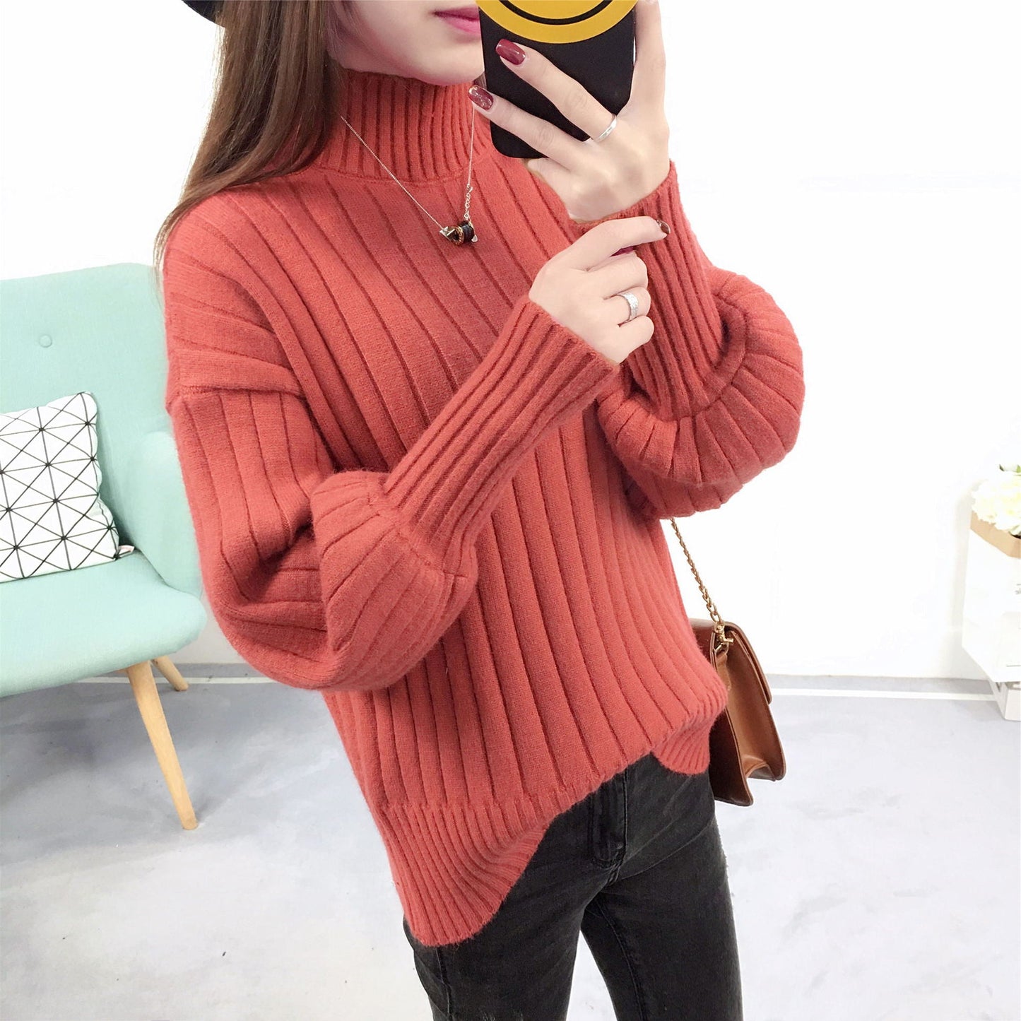 Damen Strickpullover mit hohem Kragen und lässigem Schnitt ModeGeist