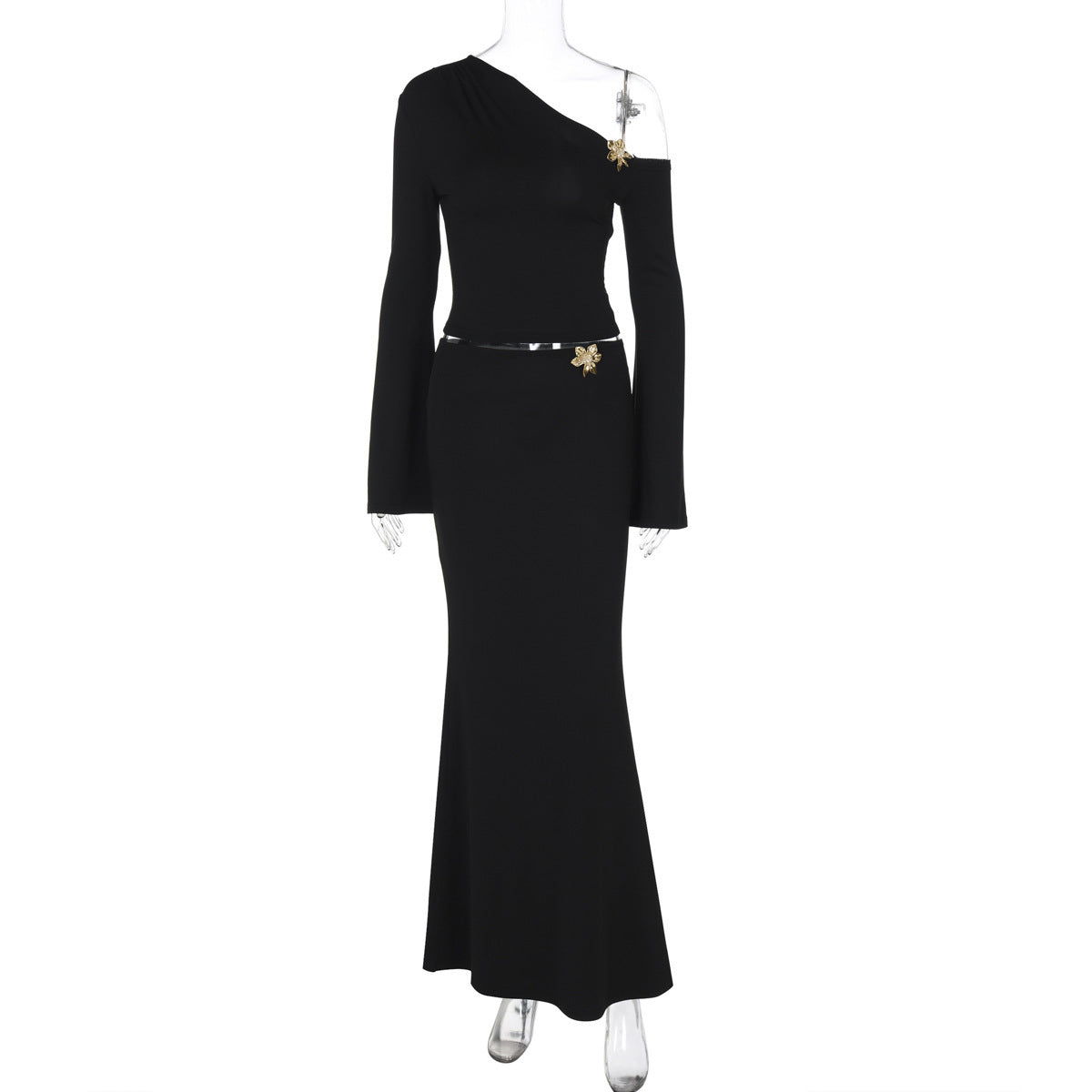 Elegantes Damenkleid Diana mit Blumenmuster und Glockenärmeln