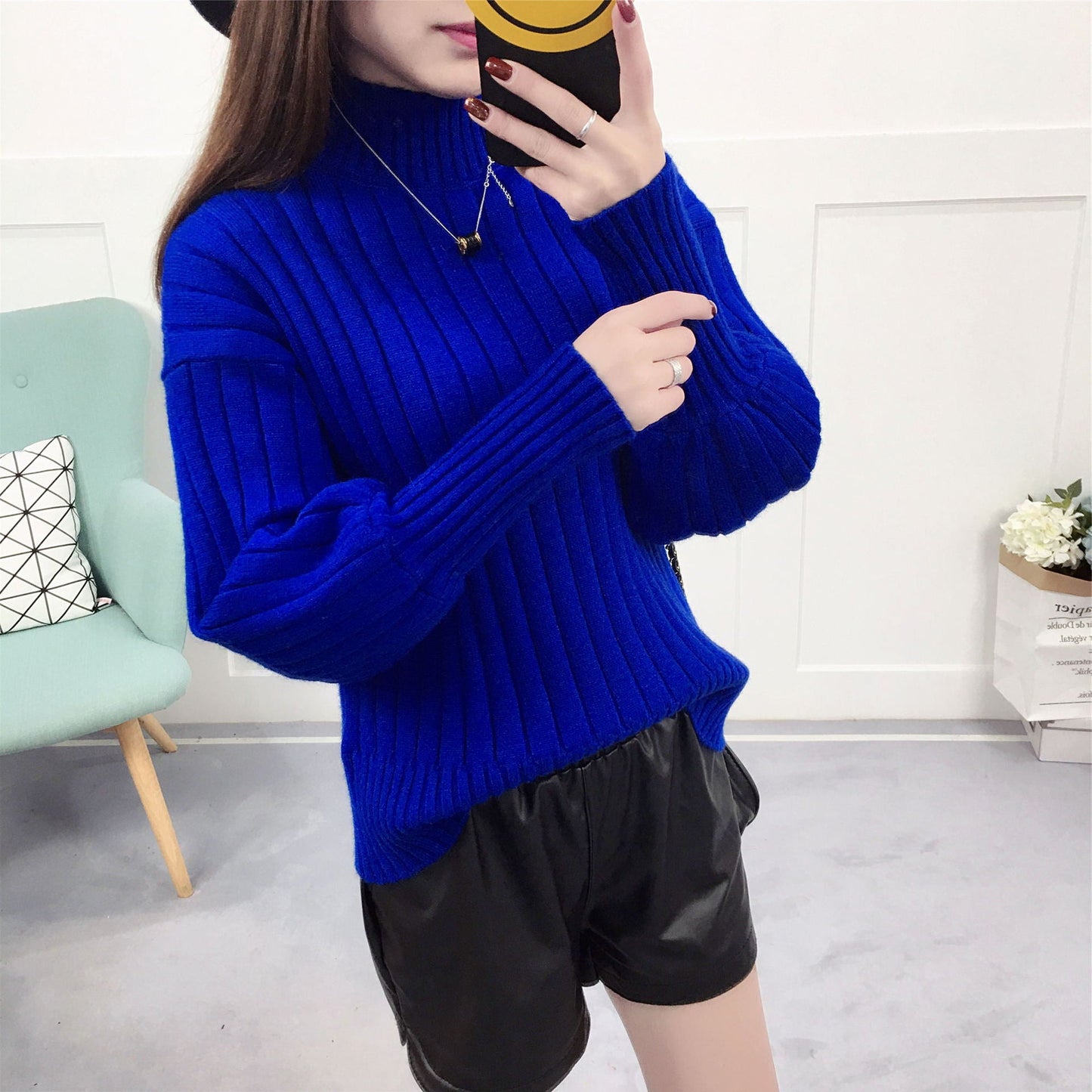 Damen Strickpullover mit hohem Kragen und lässigem Schnitt ModeGeist