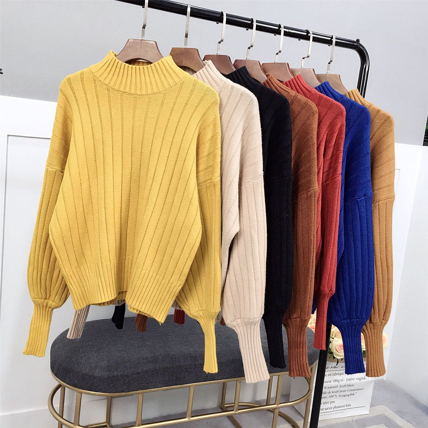 Damen Strickpullover mit hohem Kragen und lässigem Schnitt ModeGeist