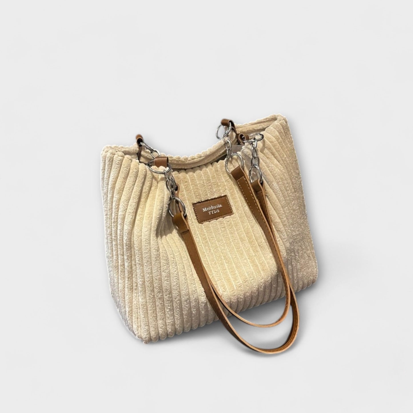 MODEGEIST Damen Schultertasche mit geripptem Design und Metallketten