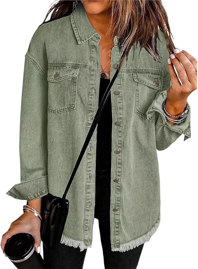 MODEGEIST Damen Jeansjacke Classic Denim Knopfverschluss Brusttaschen