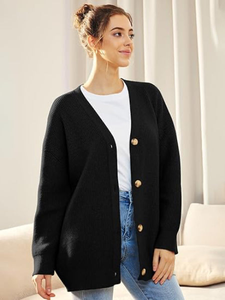 ModeGeist | Cardigan - Damen Herbst Oversized V-Ausschnitt Knopf Cardigan