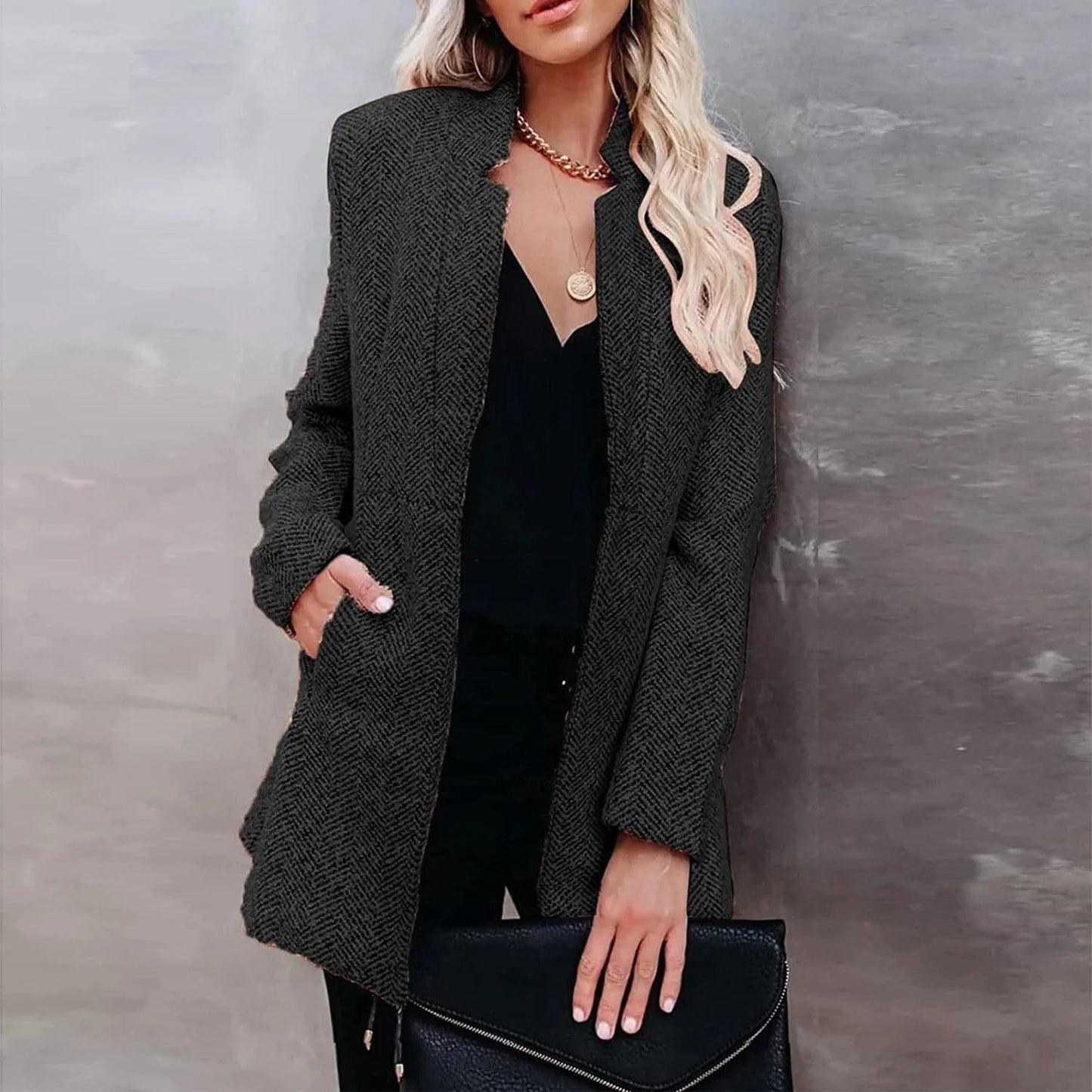 ModeGeist | Zeitlose Offene Jacke Tweedstruktur Moderne Eleganz