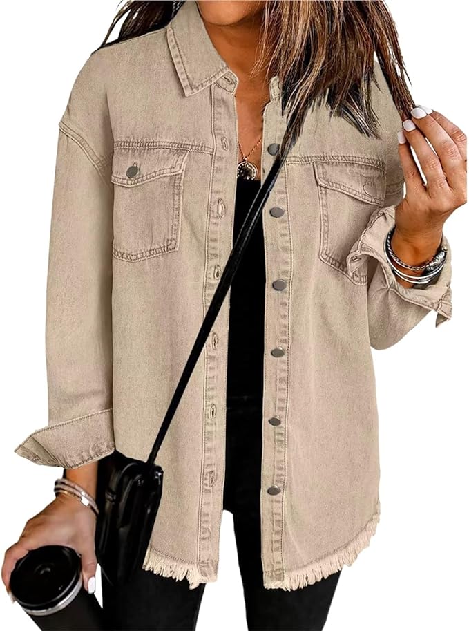 MODEGEIST Damen Jeansjacke Classic Denim Knopfverschluss Brusttaschen