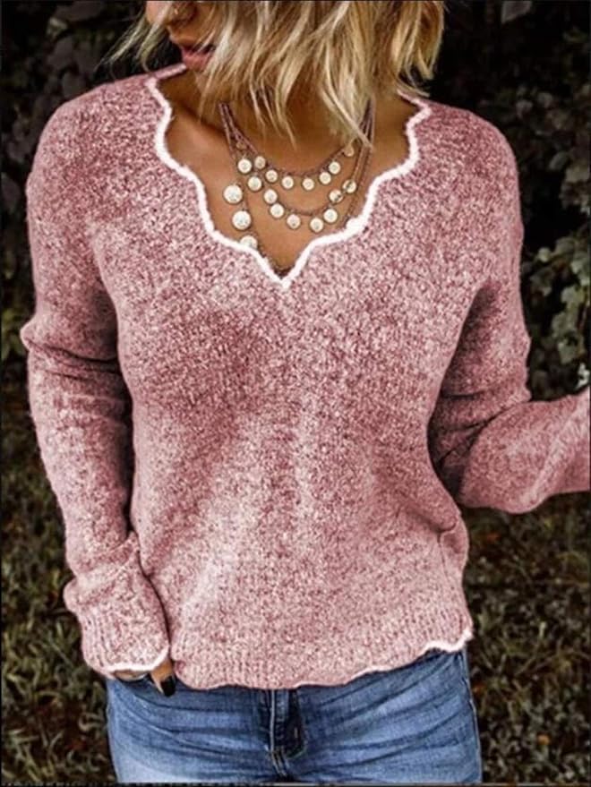 ModeGeist | Strickpullover mit Langen Ärmeln und V-Ausschnitt
