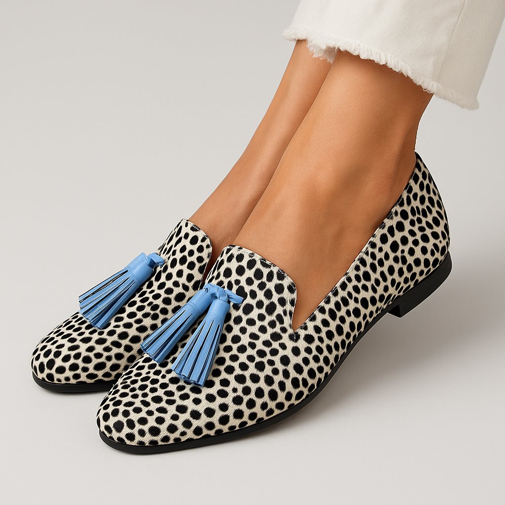 MODEGEIST Damen Loafer Quasten Braun Leder Schlupfschuh