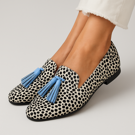 MODEGEIST Damen Loafer Quasten Braun Leder Schlupfschuh