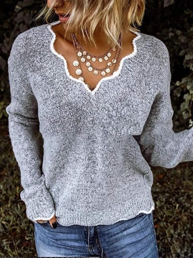 ModeGeist | Strickpullover mit Langen Ärmeln und V-Ausschnitt