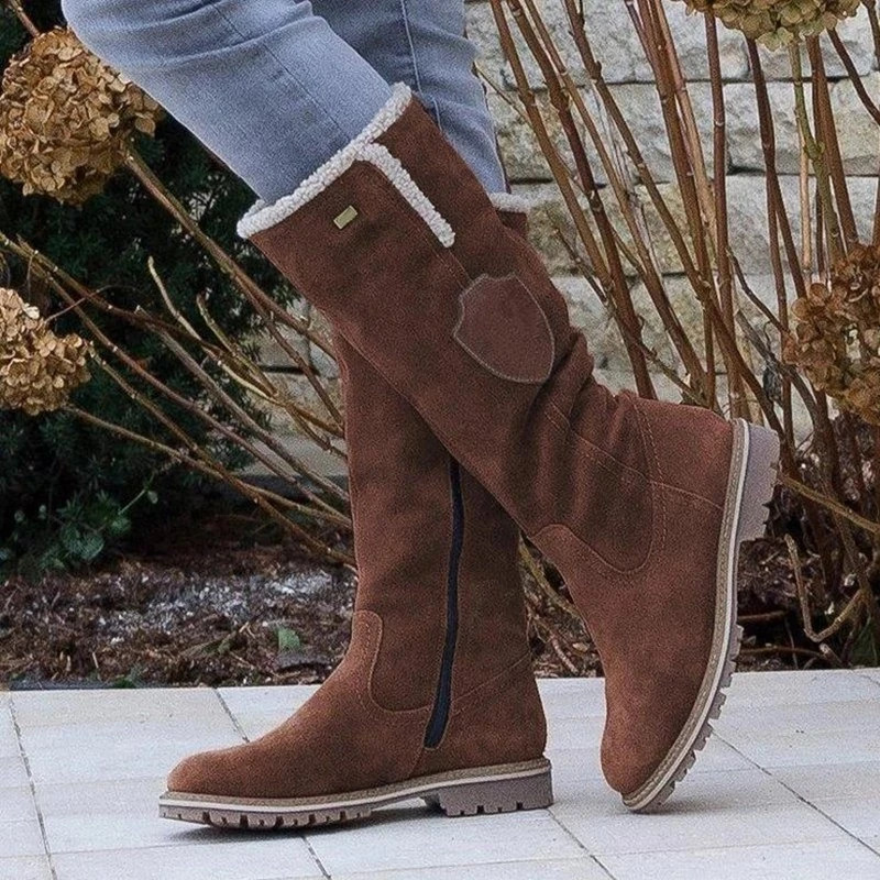 ModeGeist | Stiefeletten Bis Zur Mitte Der Waden – Wildleder-Finish – Plüschfutter – Profilsohle – Seitenreißverschluss