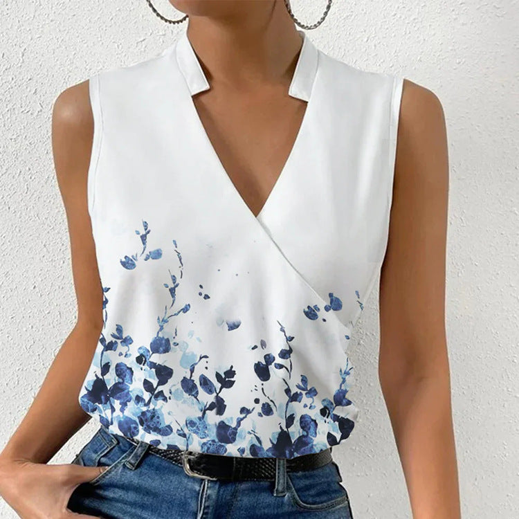 Fudus Sommer-Top: Ärmelloses V-Neck T-Shirt mit Print