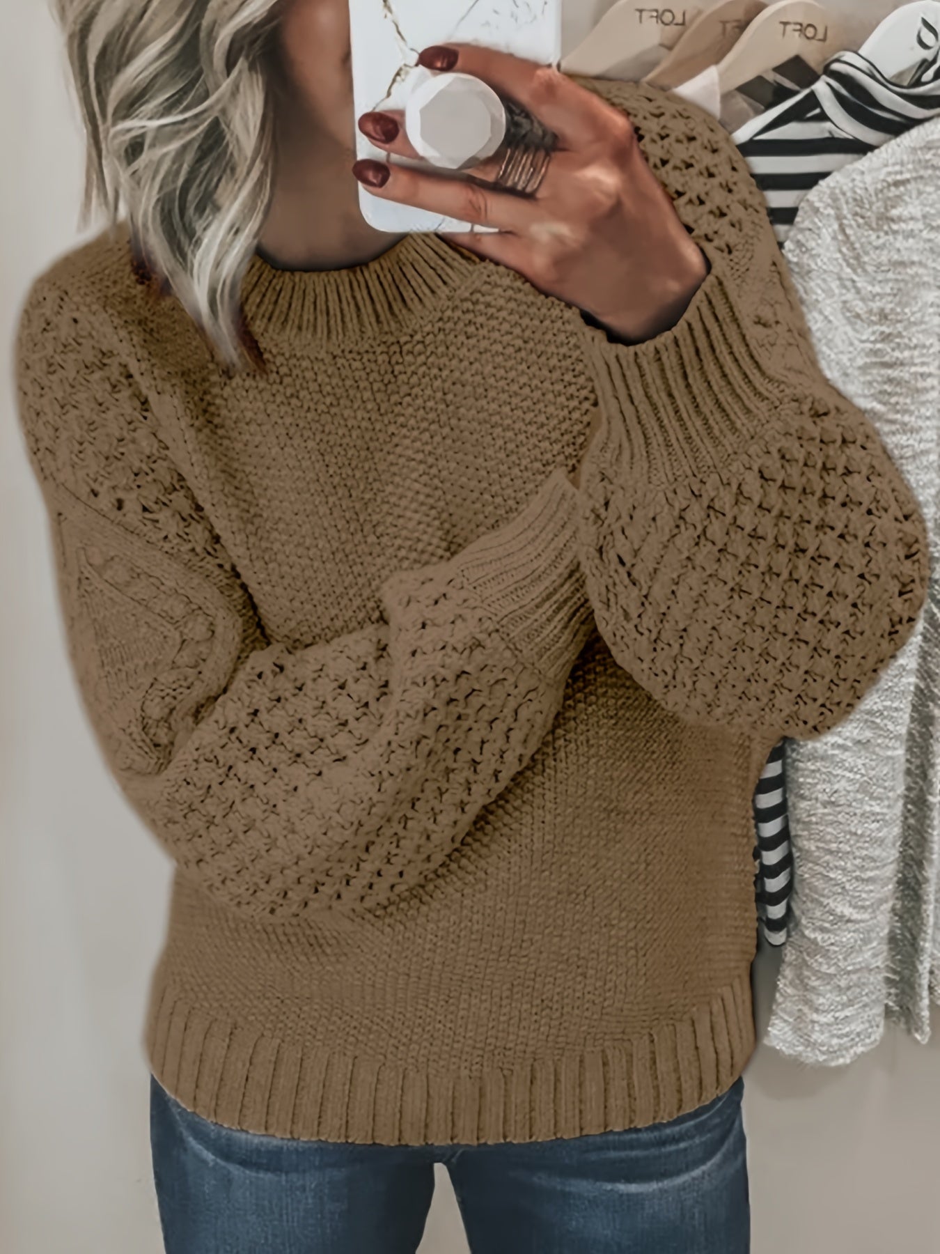 ModeGeist | Strickpullover mit Strukturärmeln Acryl Warm und Bequem