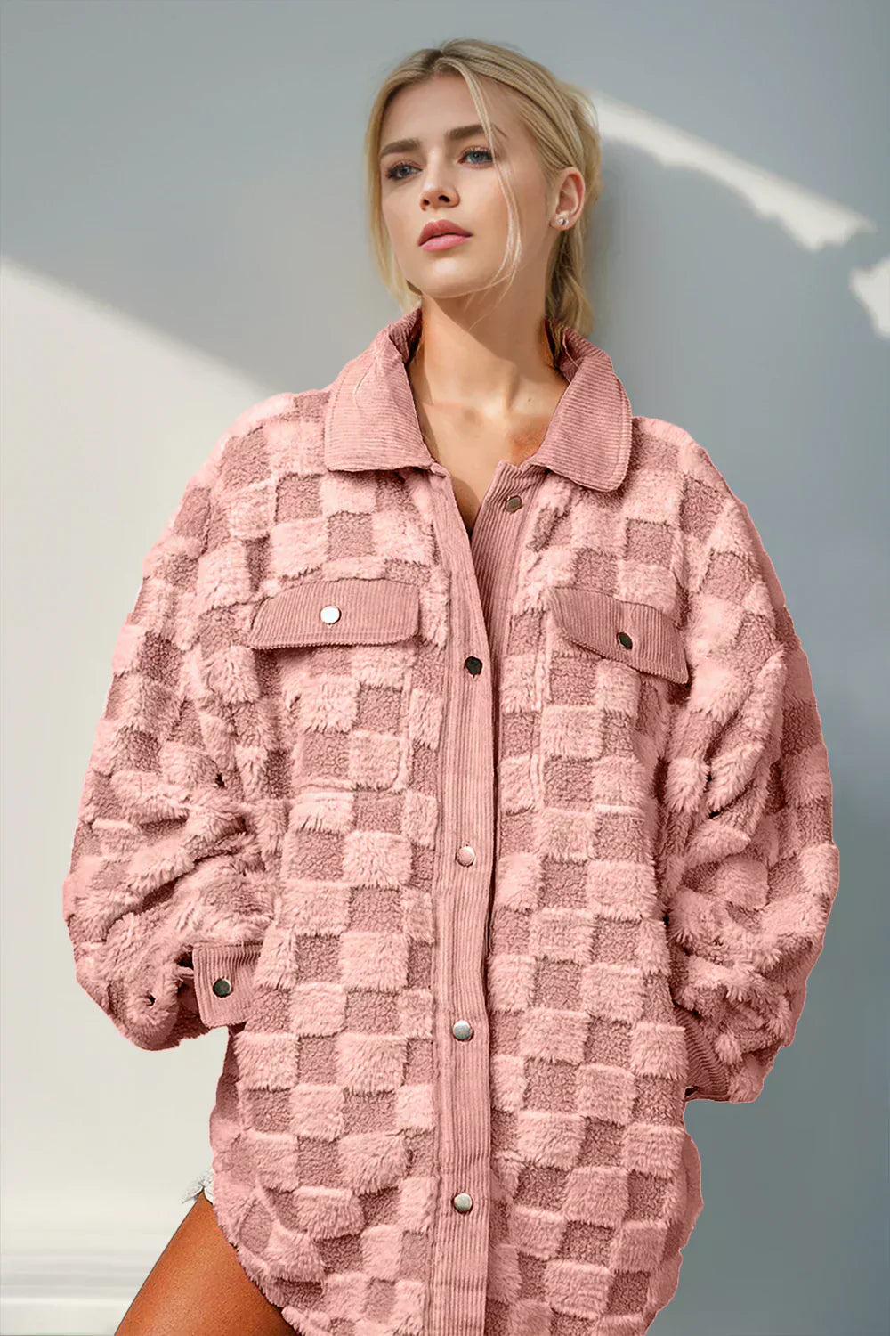 ModeGeist | Jacke mit Karostruktur Knopfverschluss Weich und Übergrößen