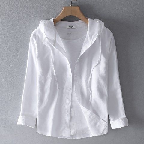 MODEGEIST: Casual Men's Long-Sleeve Linen Shirt with Hood