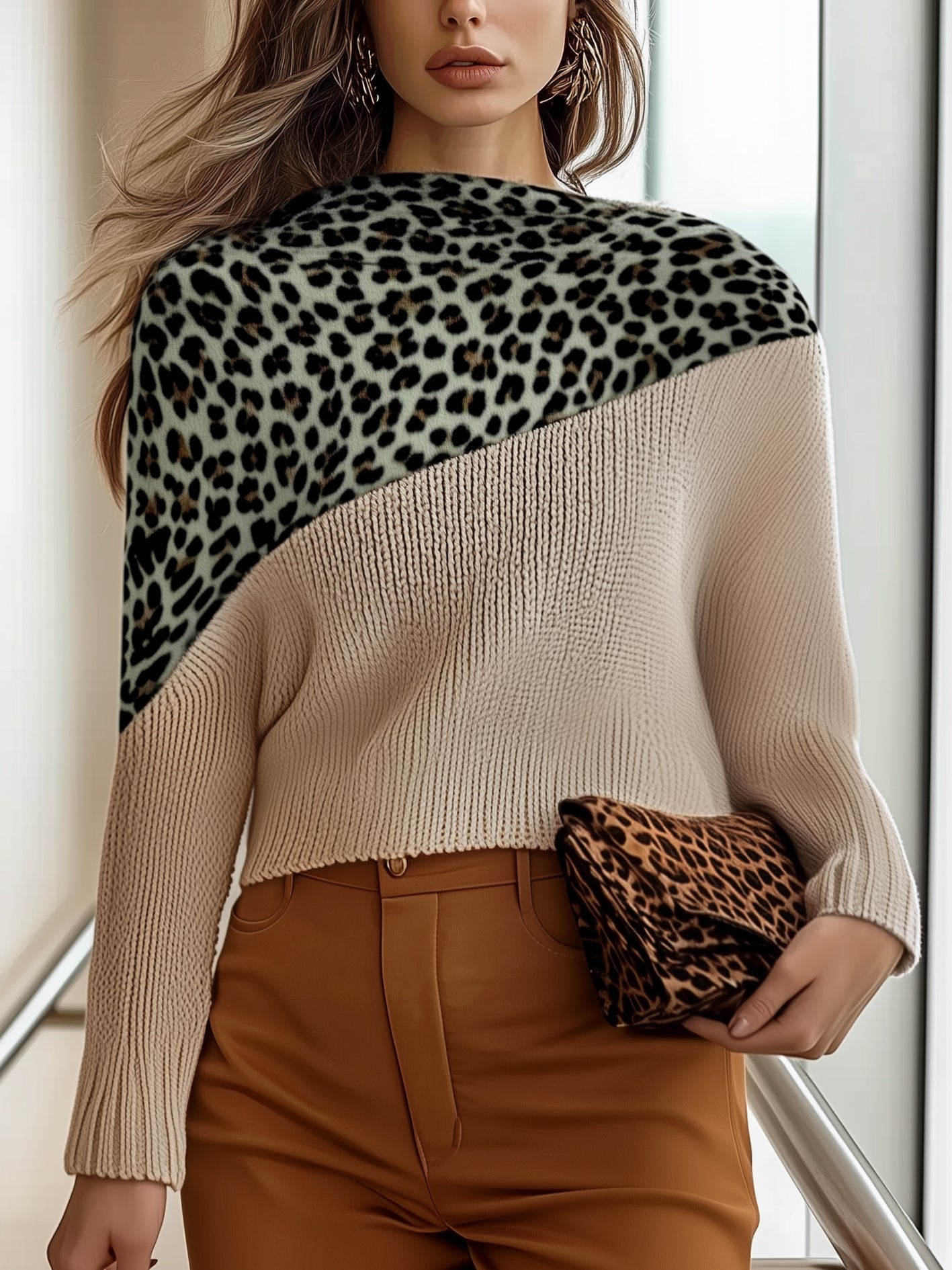 ModeGeist | Leopardmusterter Strickpullover Modern und Schick Einzigartiges Design