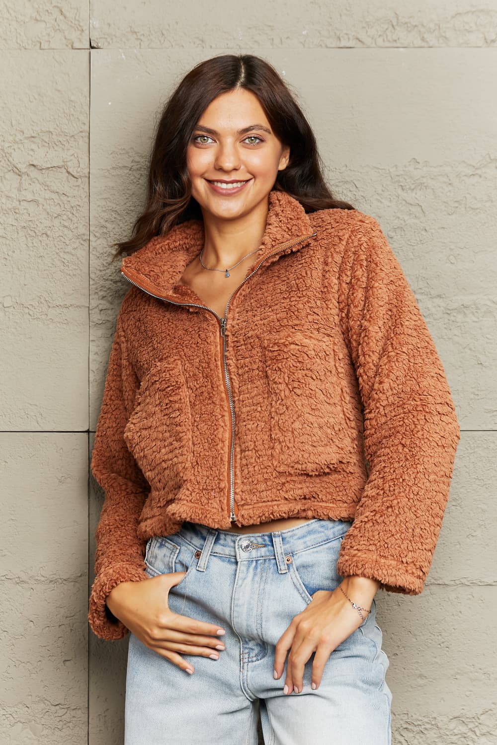 ModeGeist | Reißverschluss-Kragen Teddyjacke