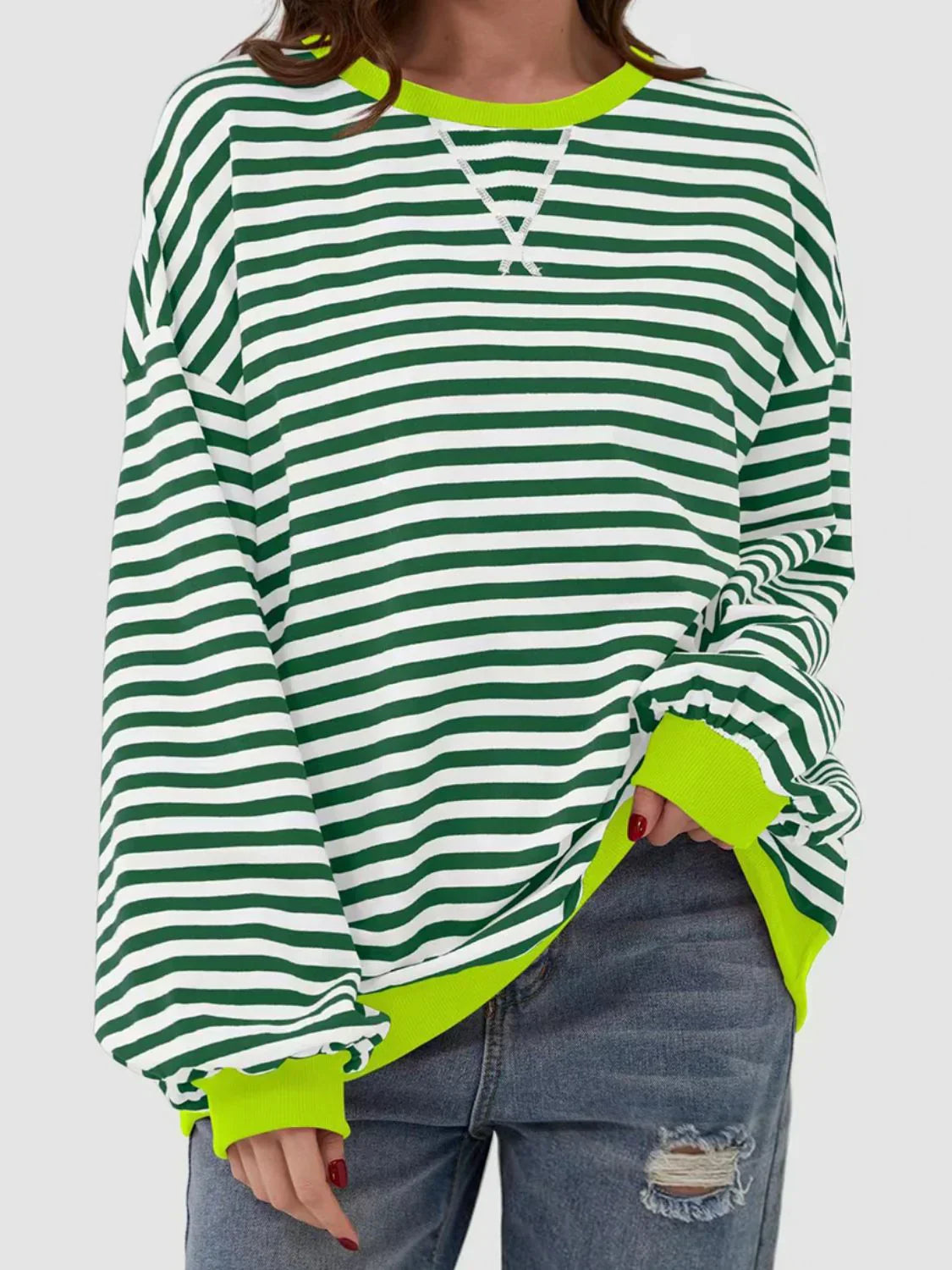 ModeGeist | Gestreifter Rundhals Langarmpullover