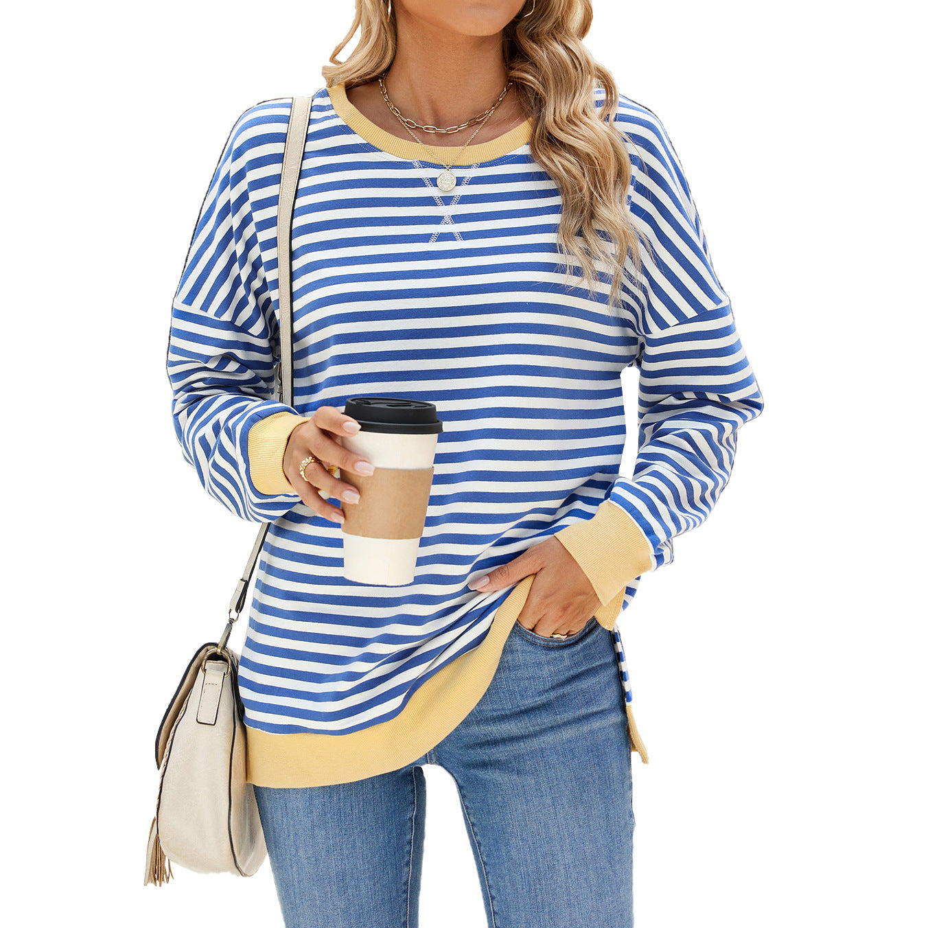 Fudus Langarmshirt mit Streifen und Farbblock