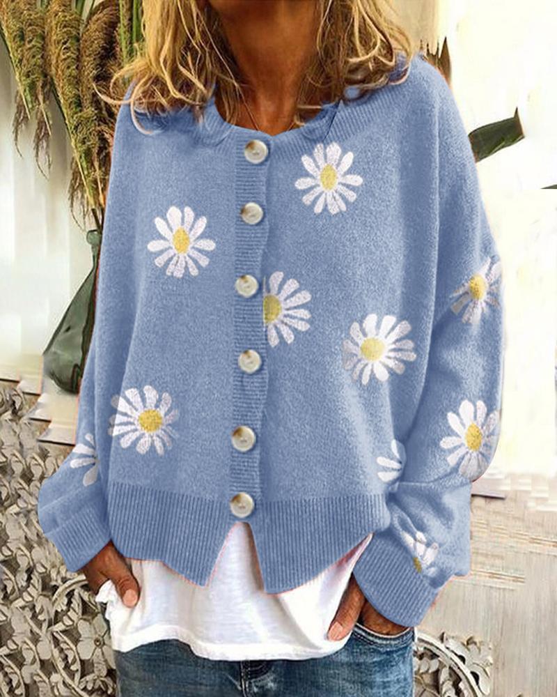 ModeGeist | Blumengemusterte Strickjacke Weich und Leicht Lässige Eleganz