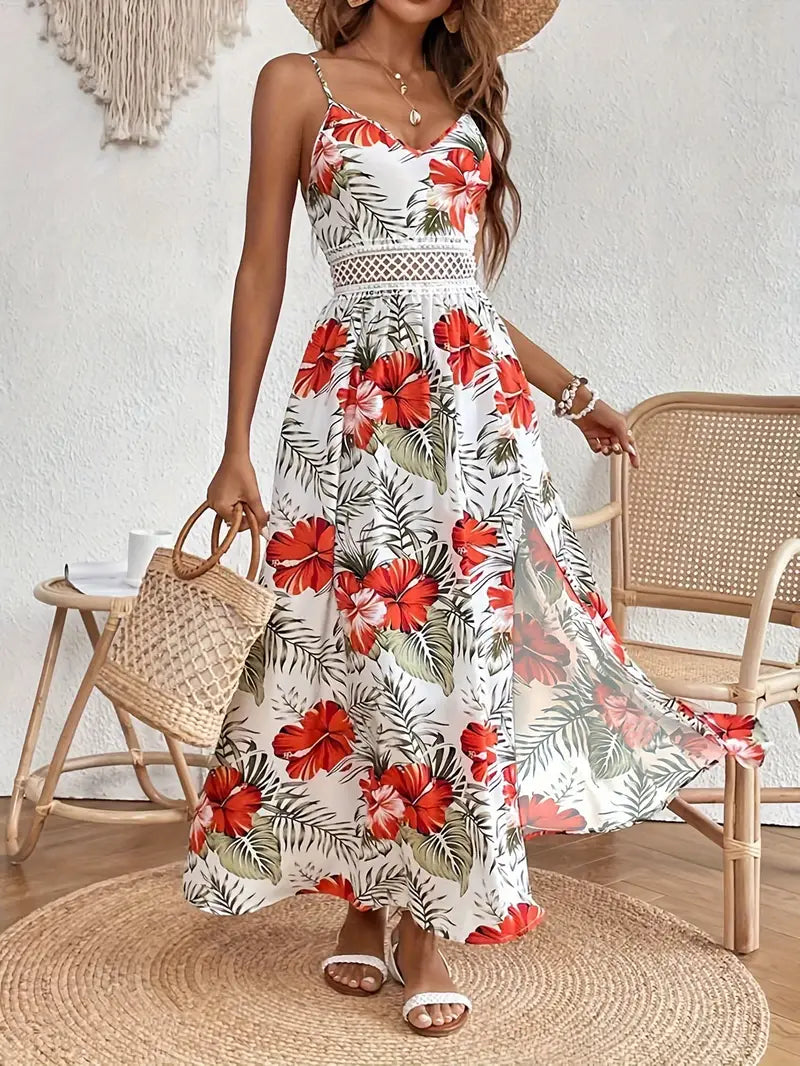MODEGEIST Damen Midi-Kleid Blumenmuster A-Linie Kurze Ärmel Sommer