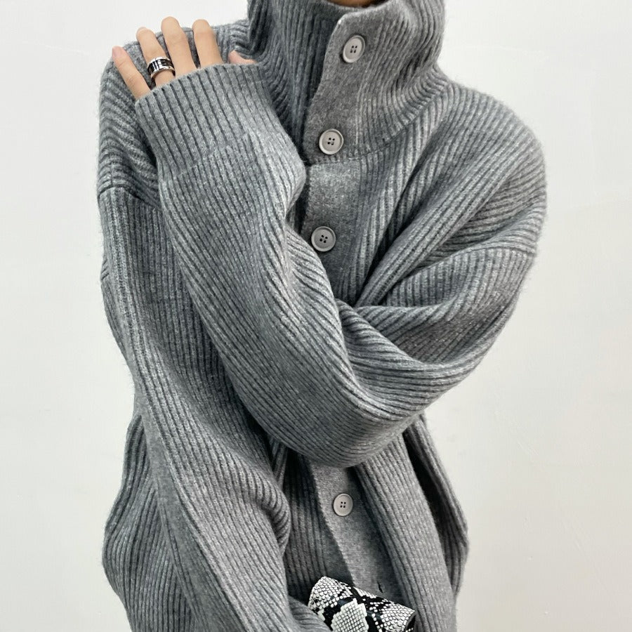 ModeGeist | Rippstrick-cardigan mit Knöpfen Weich und Warm Lässige Eleganz