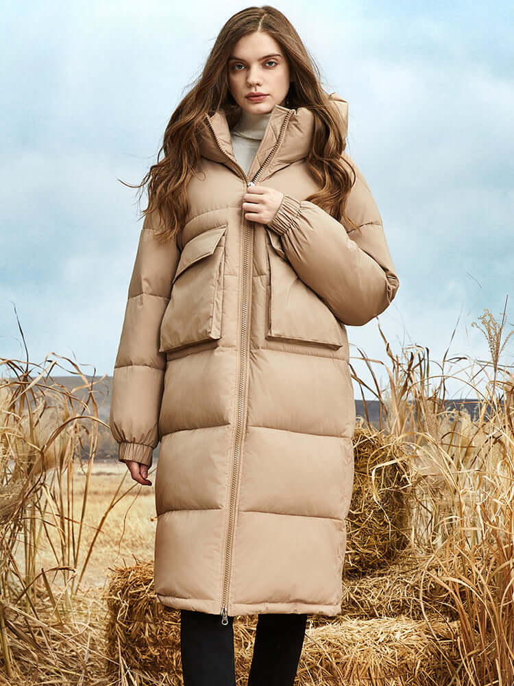 ModeGeist | Damen Lange Winter Pufferjacke mit Kapuze