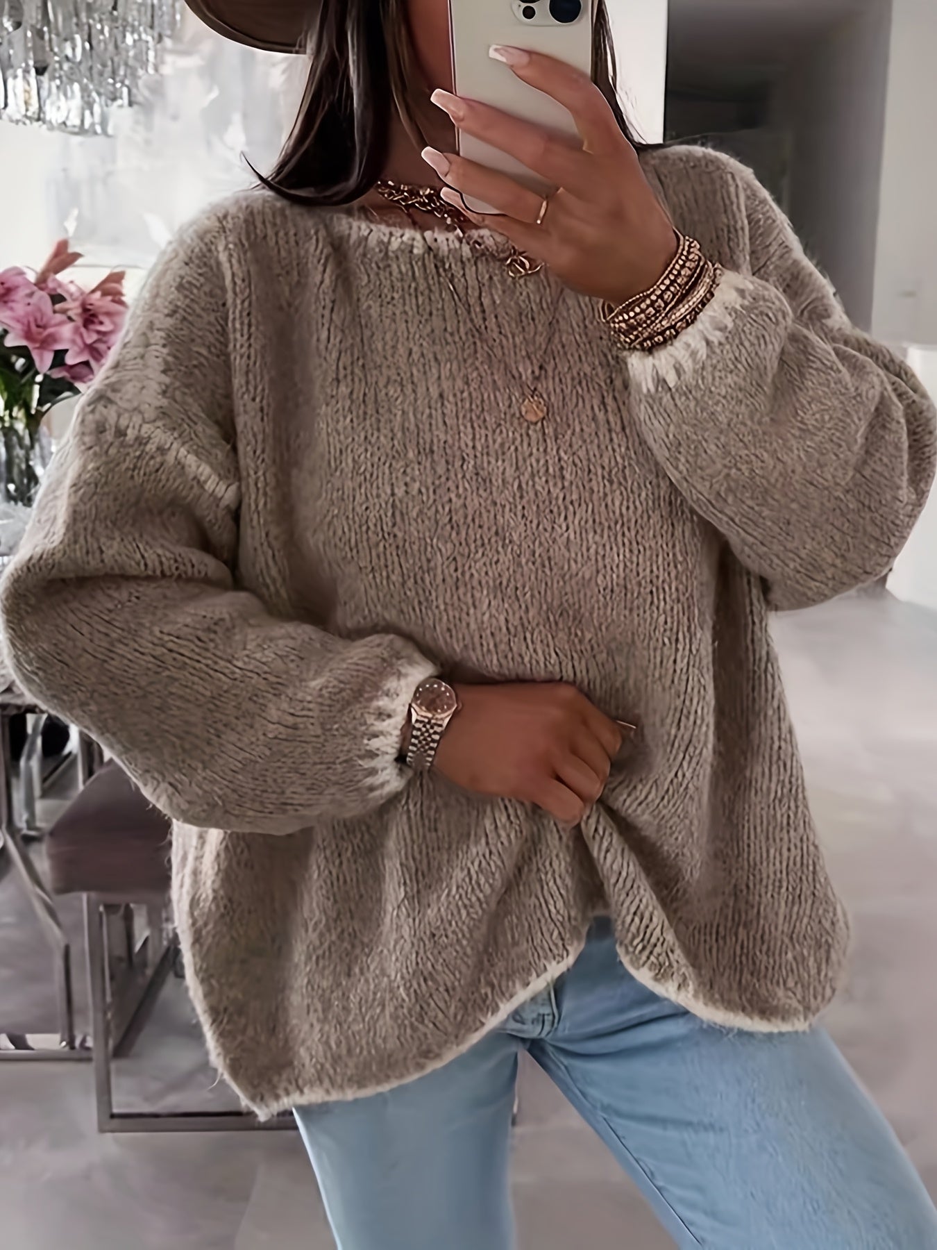 ModeGeist | Lockere Strickpullover Weich und Gemütlich Einzigartige Häkel-details