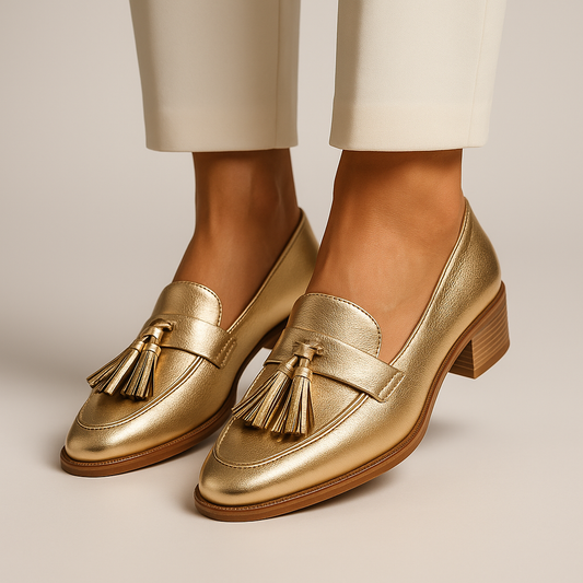 MODEGEIST Damen Loafer Gold Klassisch Metallic Slip-On